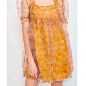 Gorgeous En Saison - La Raque Mini Sheer Dress in Aspen Gold, Size S
